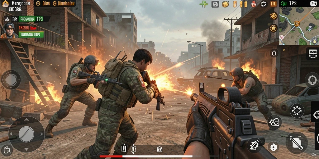 Tangkapan layar menunjukkan aksi intens dalam gameplay TPS ID098.