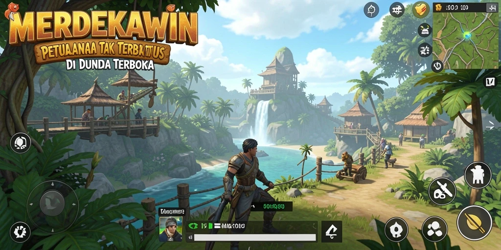 Tampilan gameplay MERDEKAWIN dalam lingkungan dunia terbuka yang memukau.