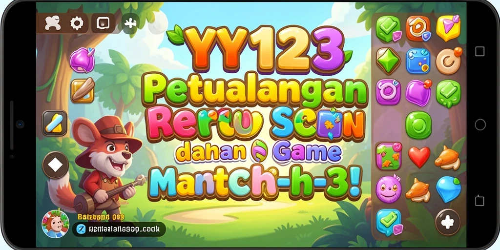 Tangkapan layar utama YY123 menunjukkan gameplay Match-3 yang seru.